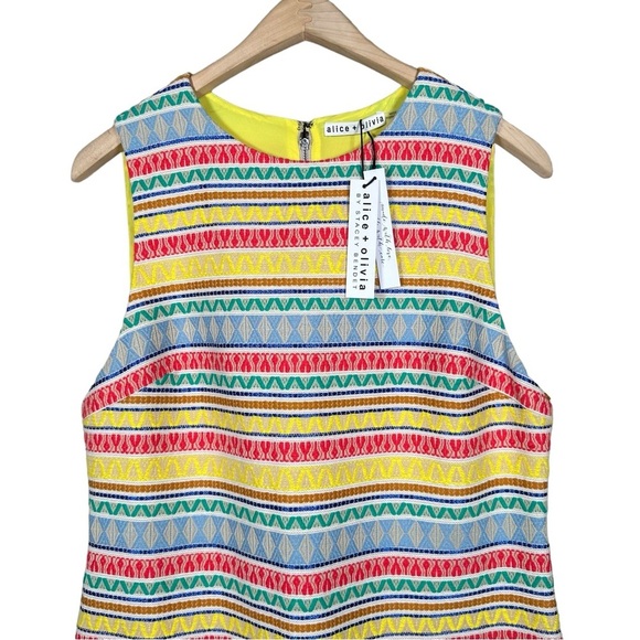 ALICE + OLIVIA Coley Embroidered Striped Sheath Mini Dress - Picture 8 of 15